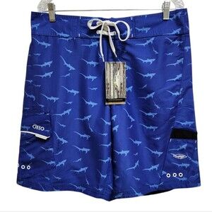 OHO Gear Fishing Boardshorts Mens 36 Blue Shark Outdoor Performance Pockets New